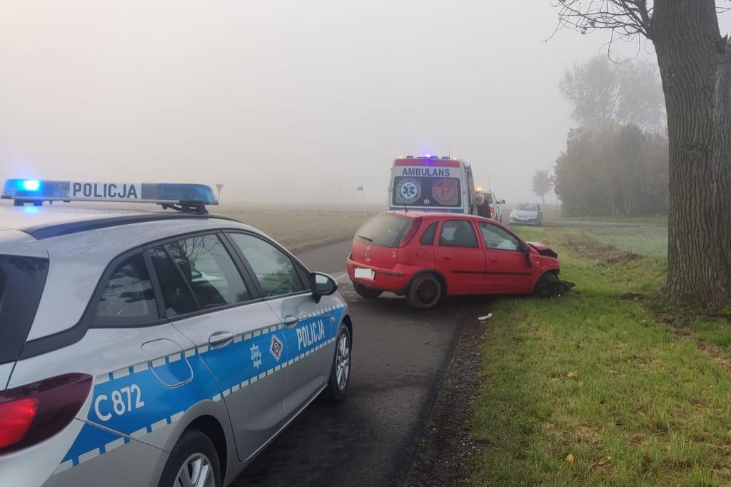 Kierowca opla nie dostosował prędkości i uderzył w drzewo. Zakończyło się na mandacie dla sprawcy.